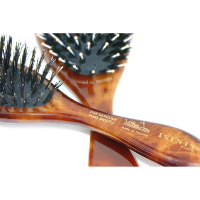 ISINIS - Brosse à cheveux démêlante, pneumatique, en racine de sanglier pointes nylon perlées